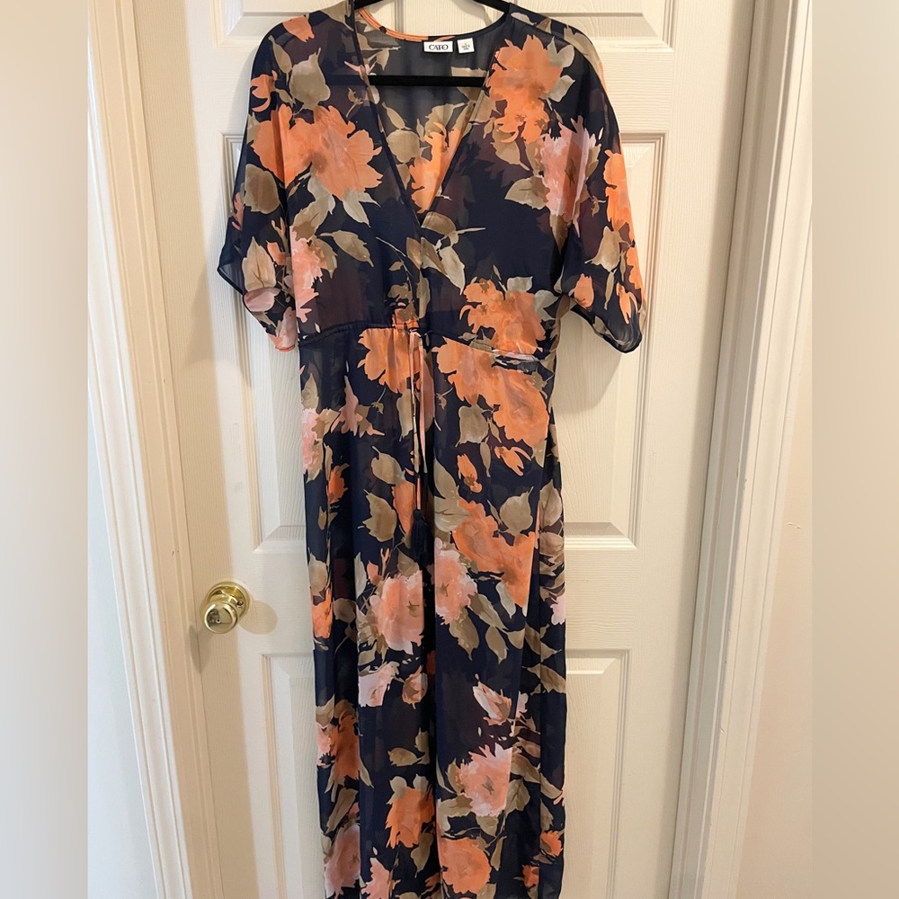 Cato Navy Blue Floral Swim Coverup